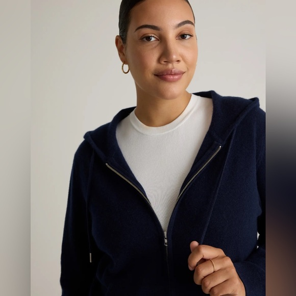 NWT Quince Mongolian Cashmere Full-Zip Hoodie True Navy Size M - Picture 4 of 15